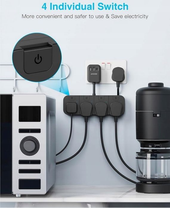 Przedłużacz listwowy ANVODE 0,02 m 4 szt. gniazd czarny UK