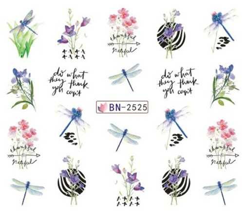 BN2525 Naklejki wodne na paznokcie kwiaty ważka