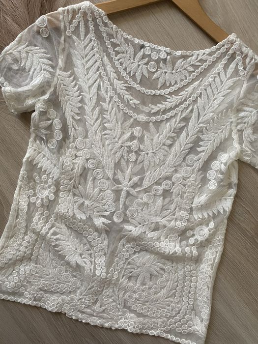 Bluzka damska w stylu boho Vila haftowana  kremowa 36/38