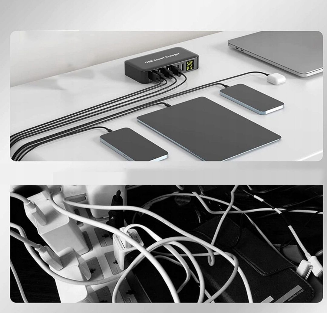 Szybka Ładowark sieciowa 8xUSB portów zasilacz 40W