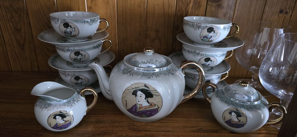 Serviço de café completo com 6 chávenas loiça chinesa autêntica