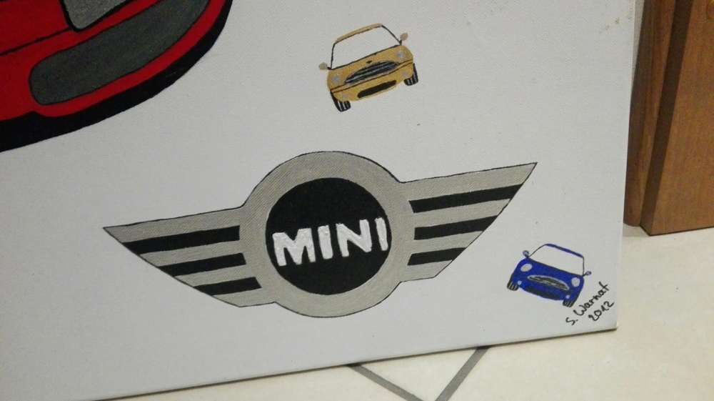Obraz na płótnie malowany Mini Cooper 100 x70 cm