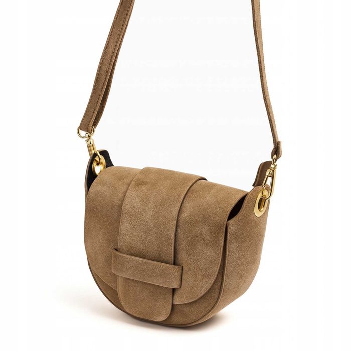 Zamszowa Torebka Damska LAURA BIAGGI Listonoszka Skóra Czekoladowa