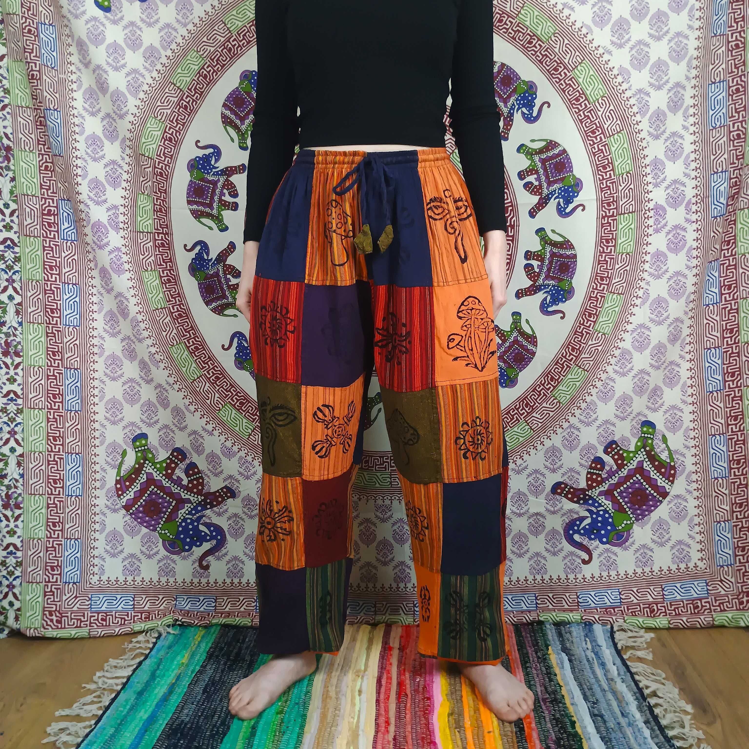 Spodnie - Patchwork - Nomad Sari – Pomarańczowe Tony – Nepal - S/M