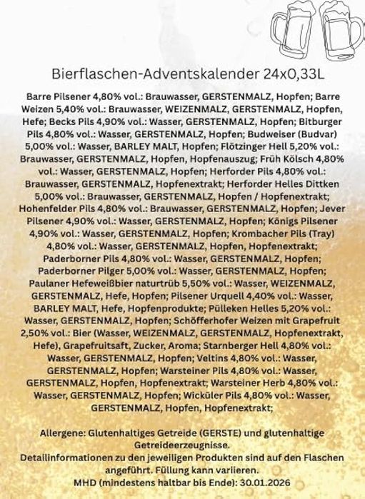 Адвент календар лікерів, пива