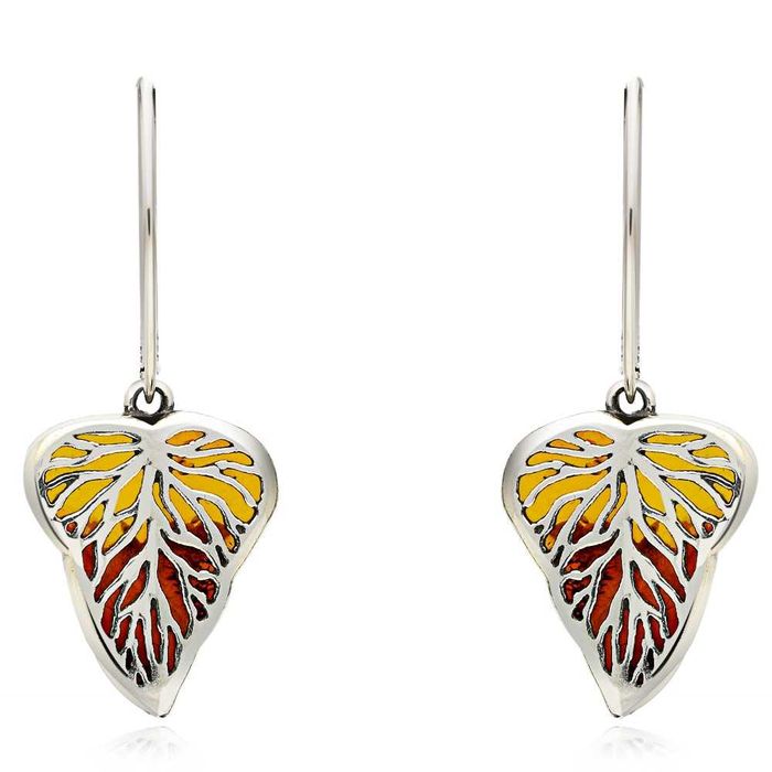 Srebrne kolczyki z bursztynami - Listki pr.925