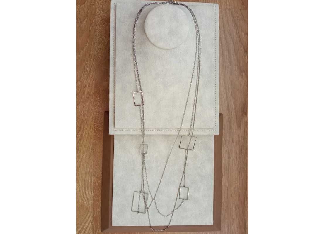 Srebrny Naszyjnik z prostokątami Łańcuszek 75 80 cm Długi naszyjnik