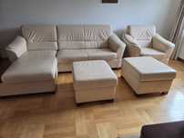 Komplet Kler skóra naturalna narożnik fotel pufa sofa skóra naturalna