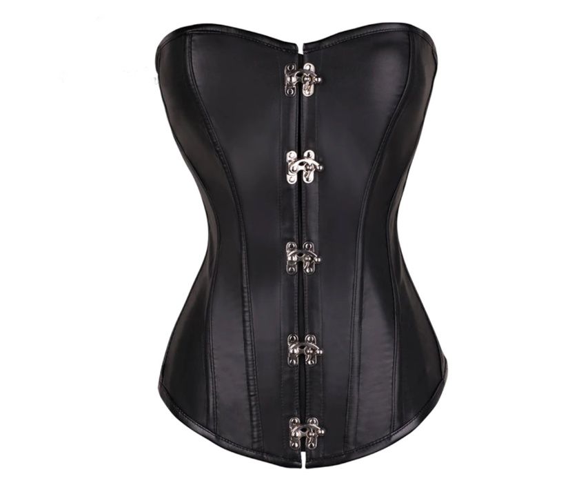 832/ Modelujący gorset z ekoskóry czarny zapinany na metalowe haftki M