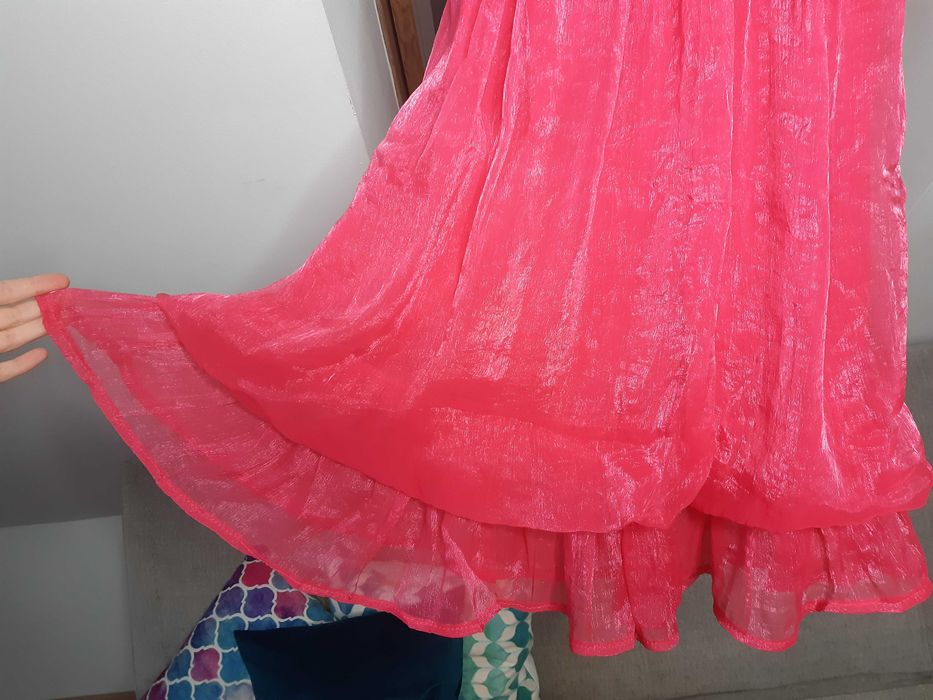 różowy komplet tiulowa sukienka krótkie satynowe bolerko ćwieki S