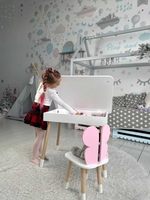 Столик дитячий прямокутний з нішею зі стільчиком Ведмежа,54х60х45см