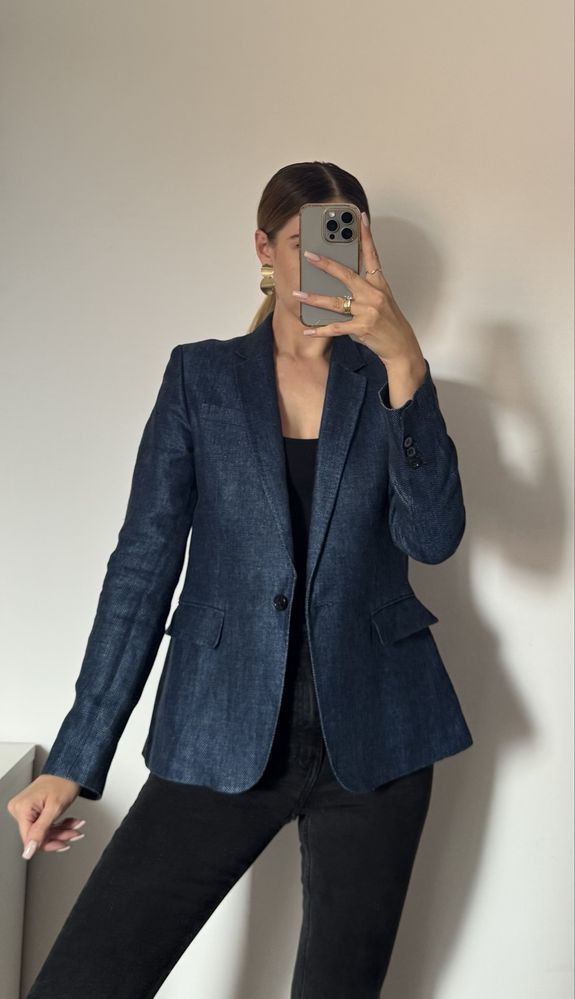 Granatowa marynarka żakiet Massimo Dutti len S M 36 38