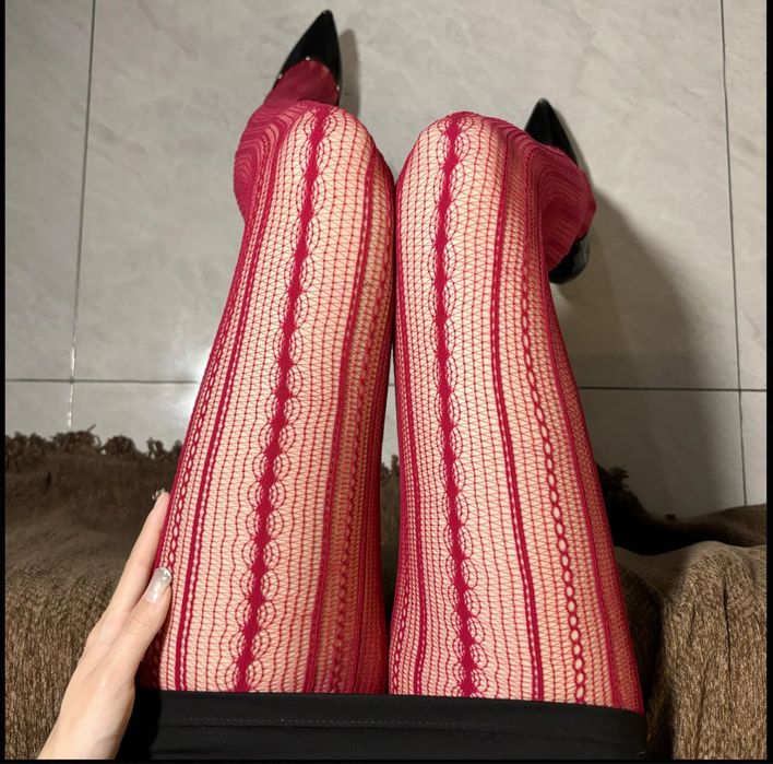 Колготи ажурні у смужку червоні колготи кружевні колготи бургунді сетк