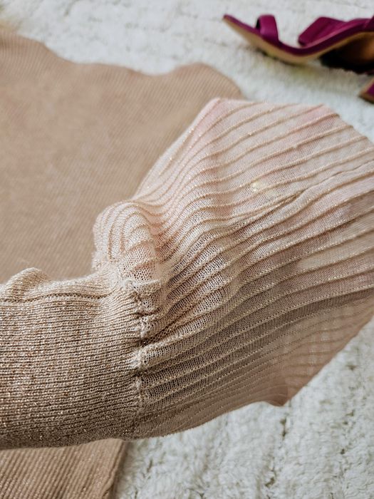 Beżowa błyszcząca prążkowana sukienka 2XL święta sylwester impreza