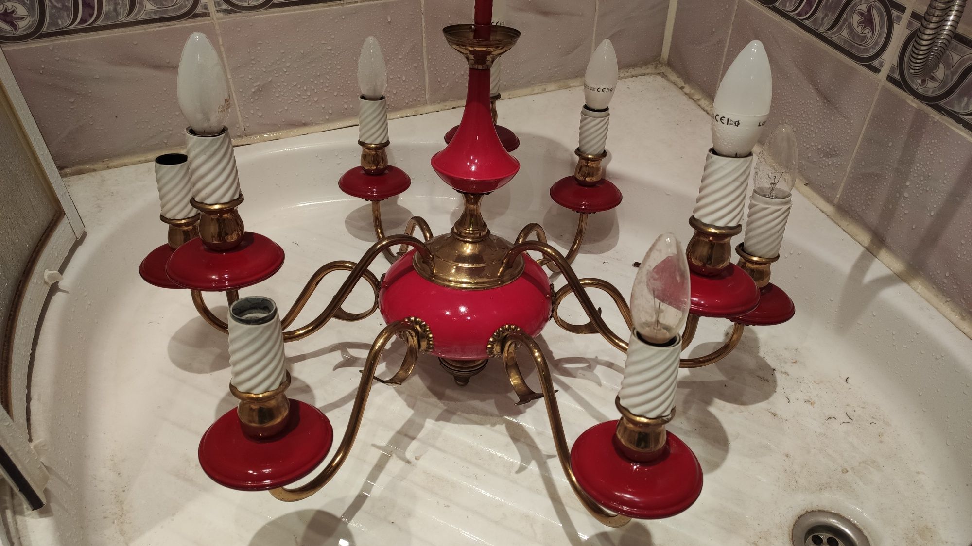 Lampa sufitowa żyrandol 9x60W PRL retro Z. Cichoń Katowice