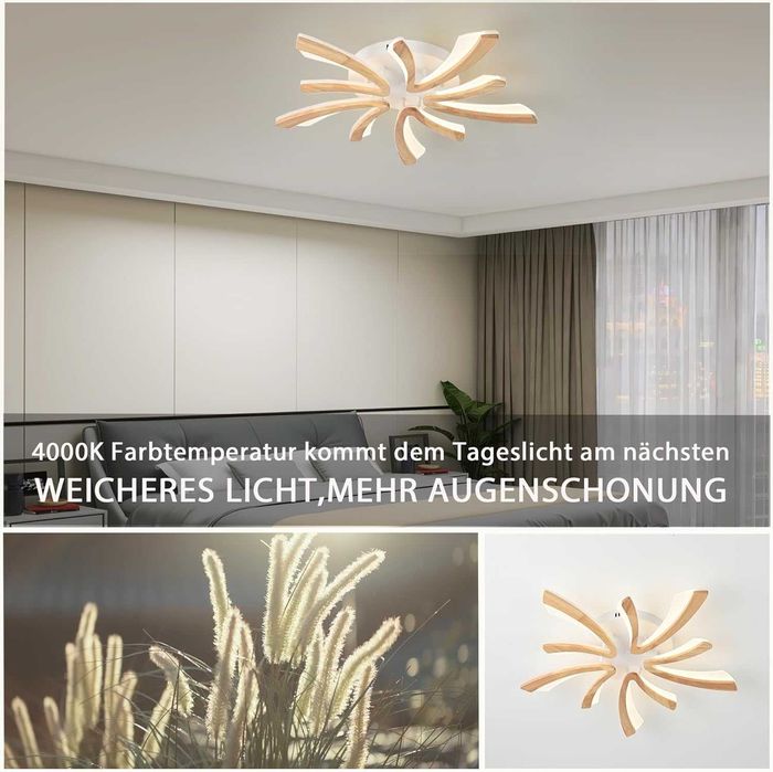 Naoeoon Nowoczesna lampa sufitowa LED, drewno, 4000 K
