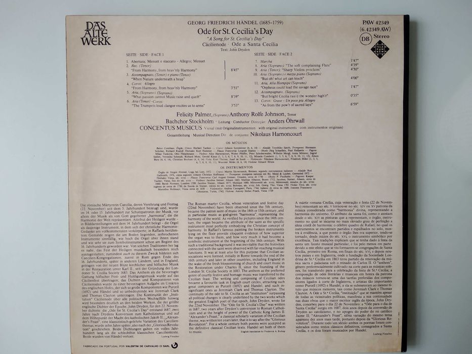 Vinil  Ode For St. Cecilia's Day de Georg Friedrich Händel