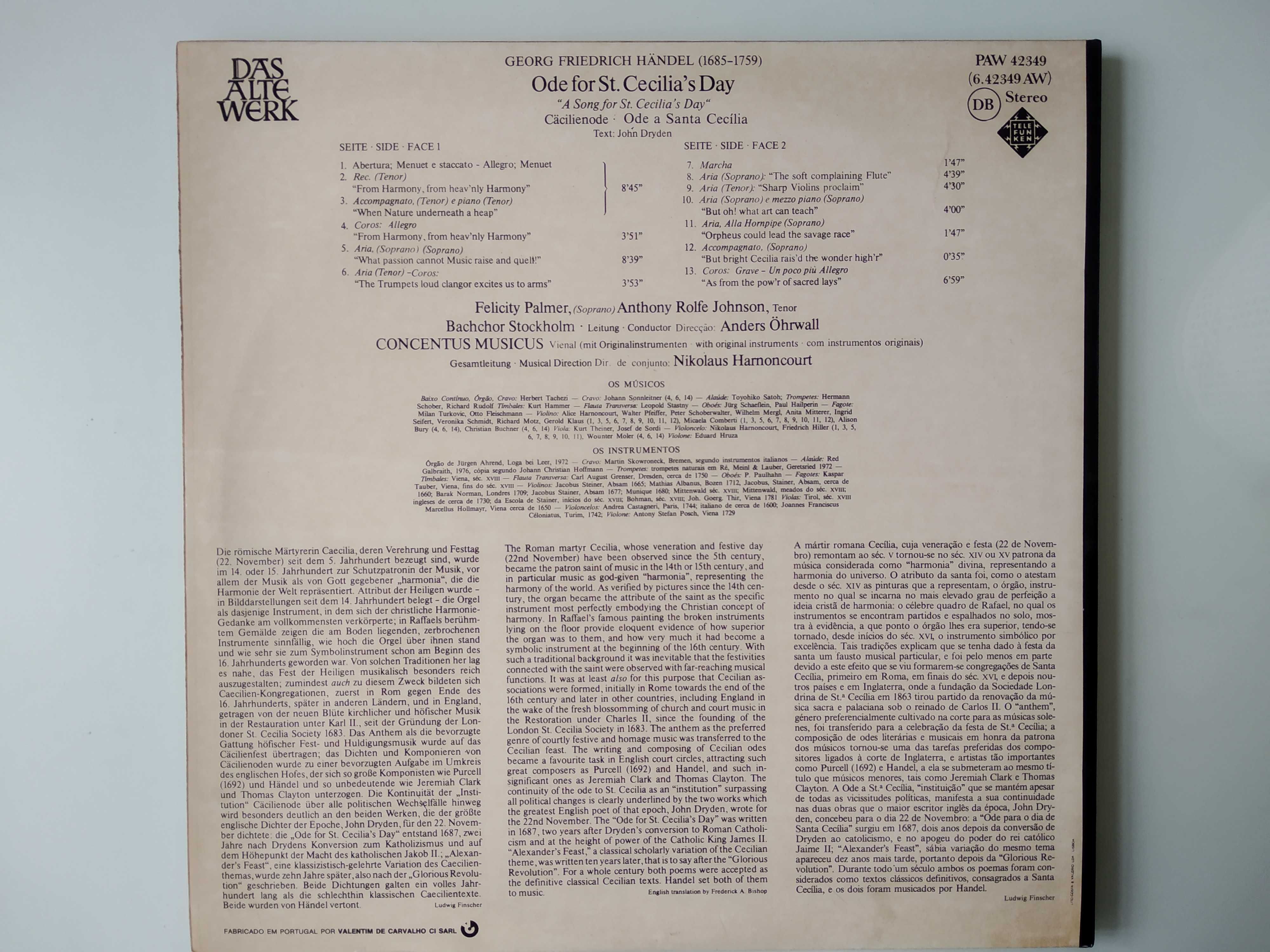 Vinil  Ode For St. Cecilia's Day de Georg Friedrich Händel