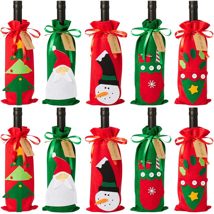 Świąteczne Torebki Filcowe na Butelki Wina - Zestaw 10 szt.