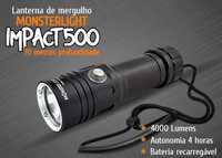 Kit lanterna mergulho MonsterLight Impact 500 bateria recarregável