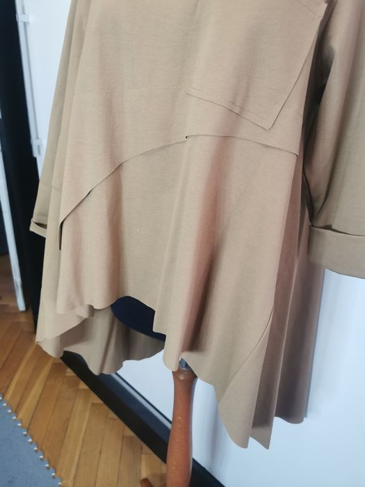 Karmelowa asymetryczna gruba tunika damska oversize plus size