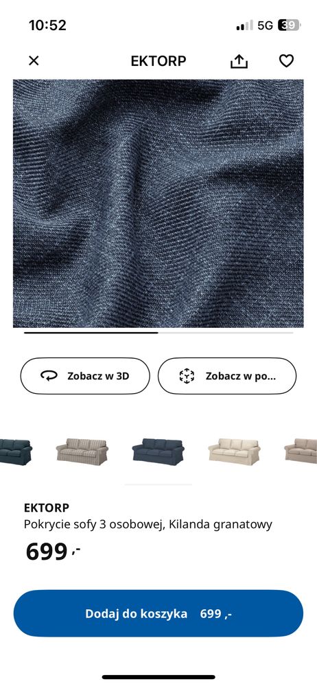 Pokrowiec na kanapę Ikea Ektorp 3 osobową nierozkładaną