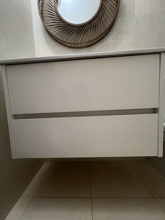 Móvel branco de wc com lavatório, com 2 gavetas-Medida82 x a52 x f46