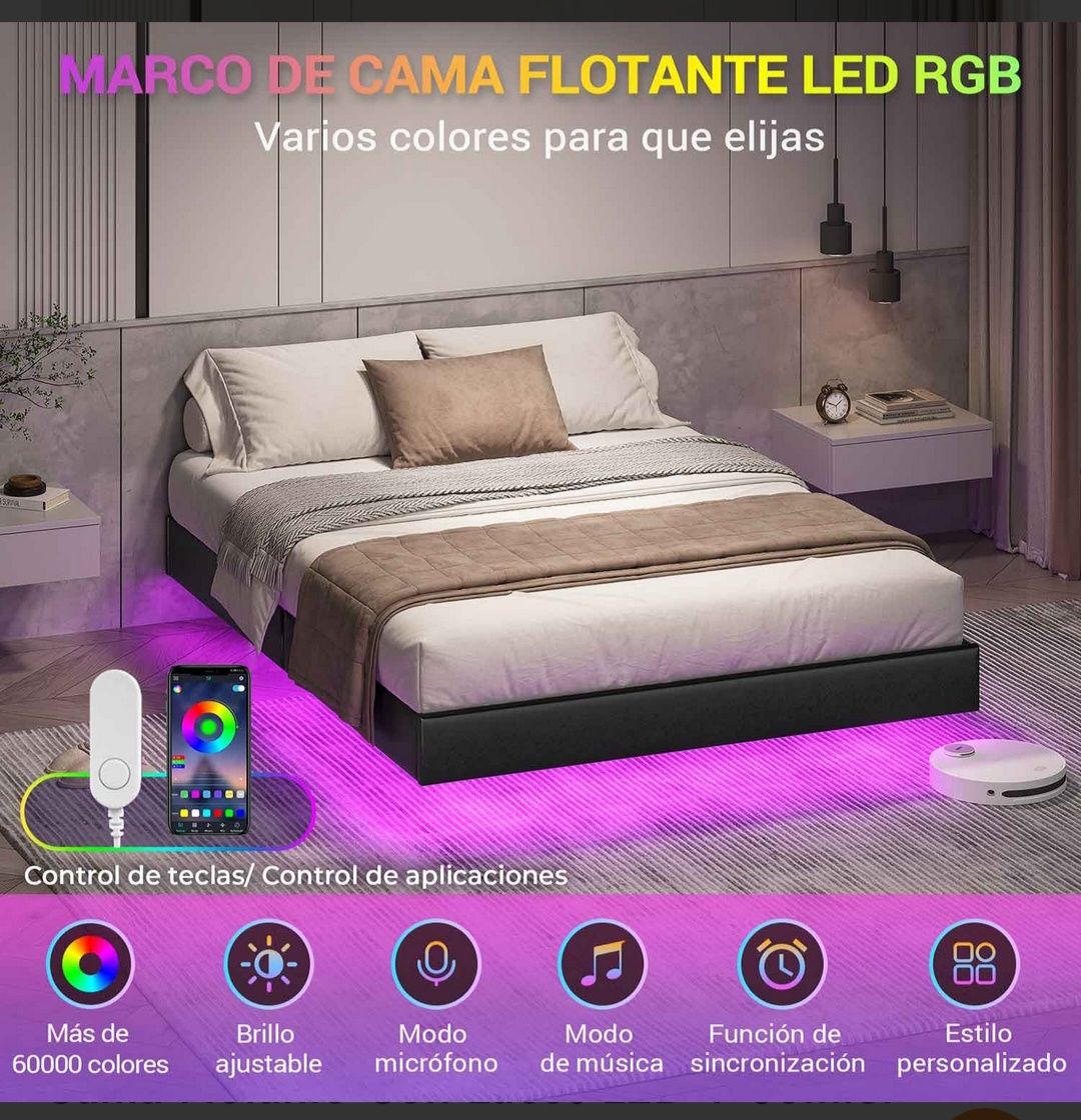 Rama łóżka pływającego pojedynczego 160x200cm z oświetleniem LED i st