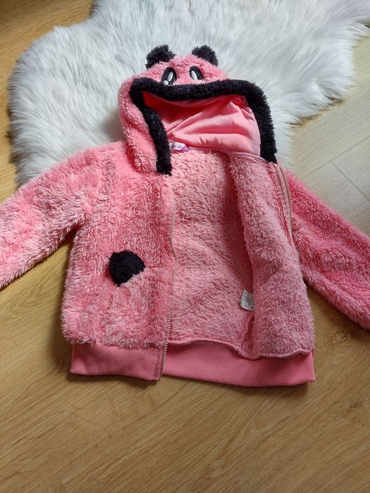 Bluza dziewczęca różowa pluszowa z kapturem na zamek przejściowa