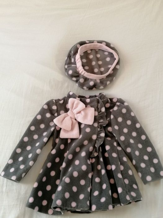 Komplet płaszczyk z beretem z polaru dla dziewczynki 12M, wzrost 80cm