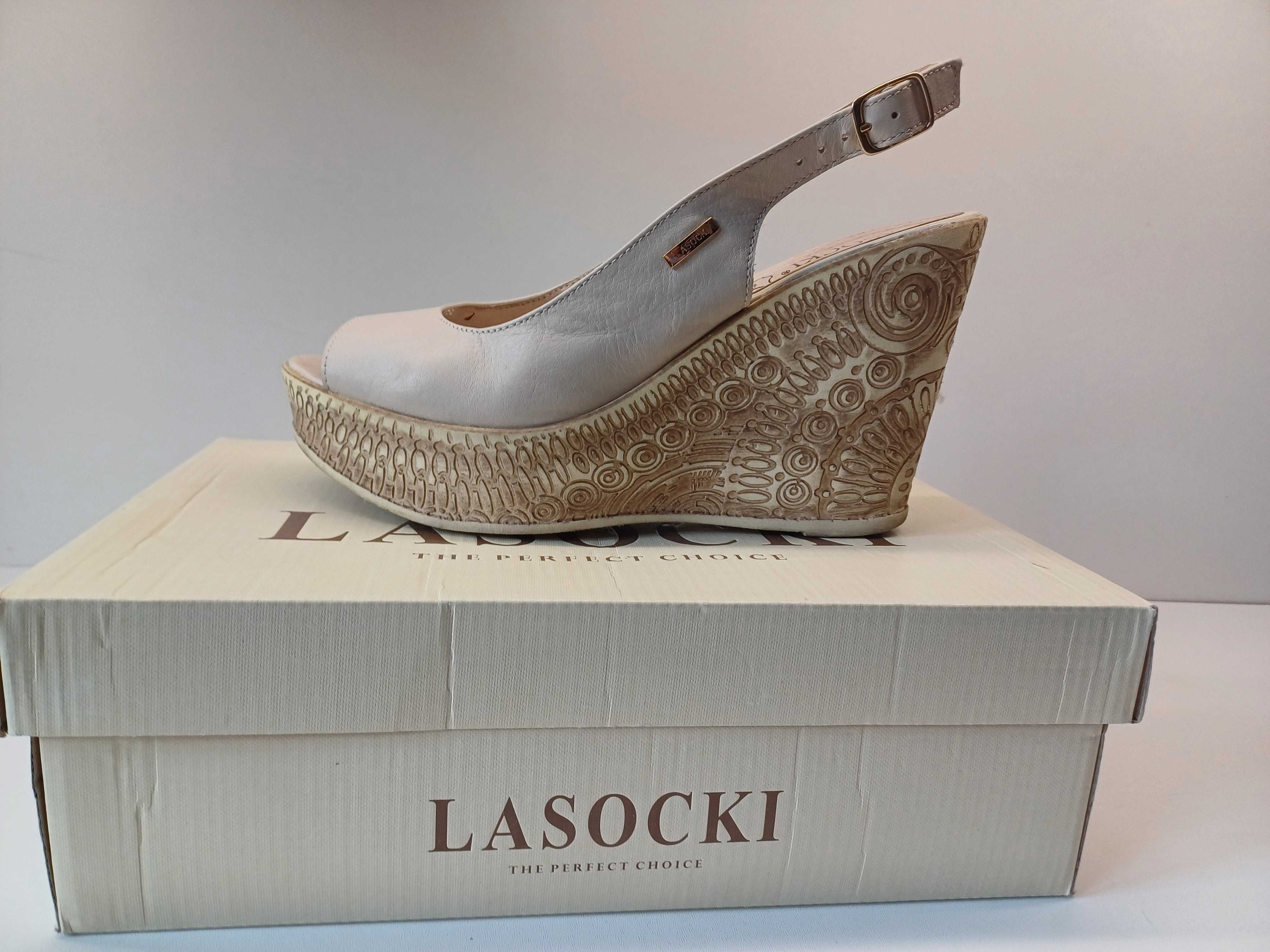 LASOCKI sandały klapki r. 40 skóra _ D112 _ BRĄZ _ koturn