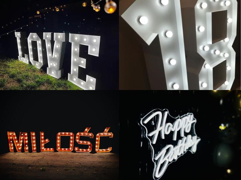 Wynajem Napis Świetlny LOVE MIŁOŚĆ Cyfry 18 Urodziny Wesela Neony