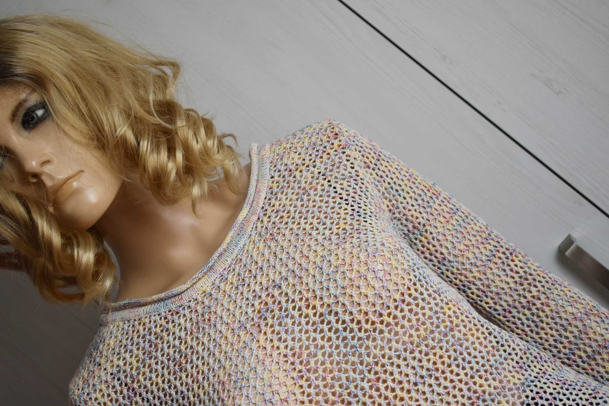 Sweter S M 36 kolorowy szydełkowany cienki sweterek na szydełku bluzka