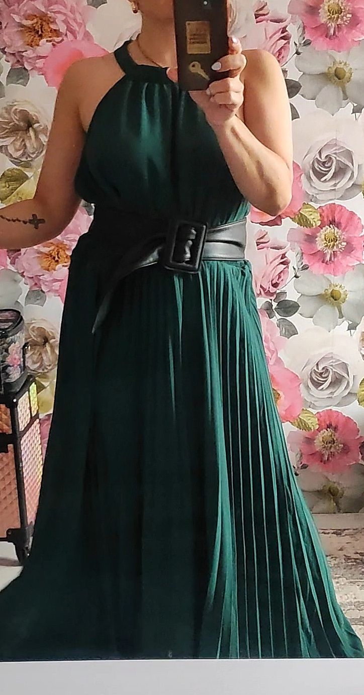 długa Długa maxi elegancka sukienka butelkowa zielen wesele plussize 4