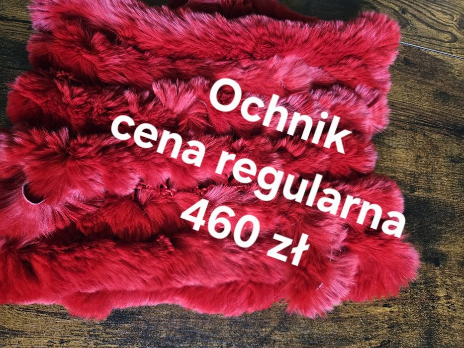 Czerwony szal komin Ochnik futro królik