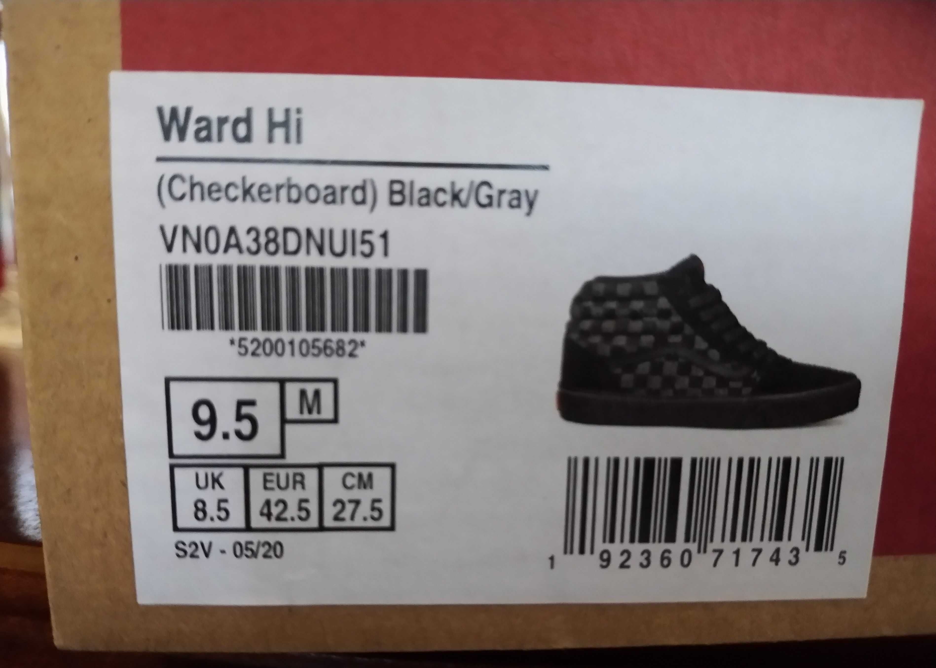 Ténis Vans Ward Hi (Checkerboard) Black/Gray Tamanho 9.5 (42.5) Novos