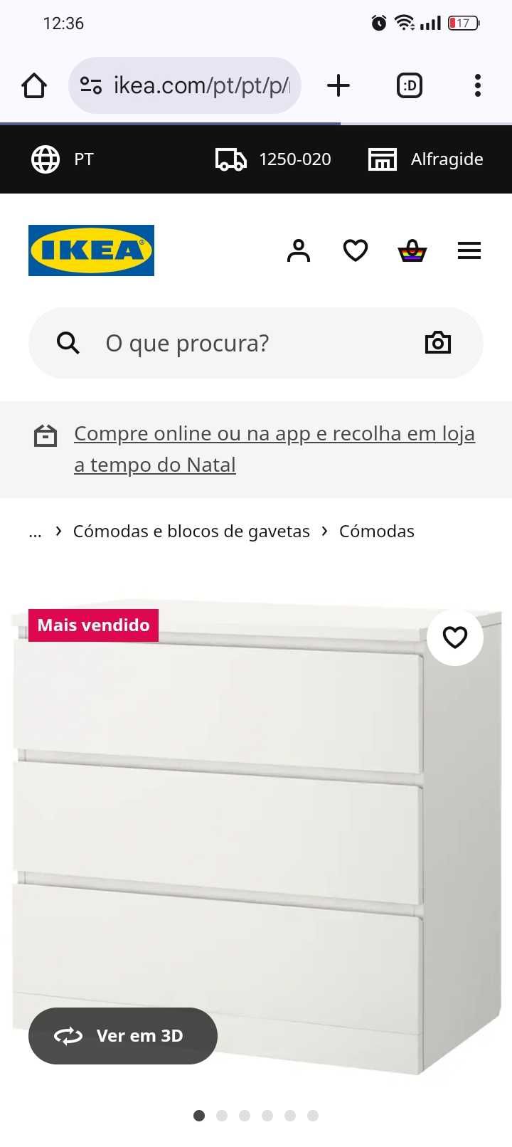 Cómoda de 3 gavetas branca