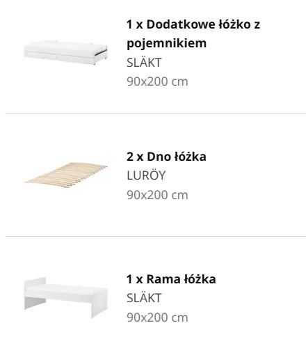 Łóżko IKEA SLAKT białe z łóżkiem dolnym i pojemnikami