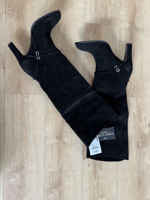 Zara skórzane kozaki zamsz czarne 37 199 funtów