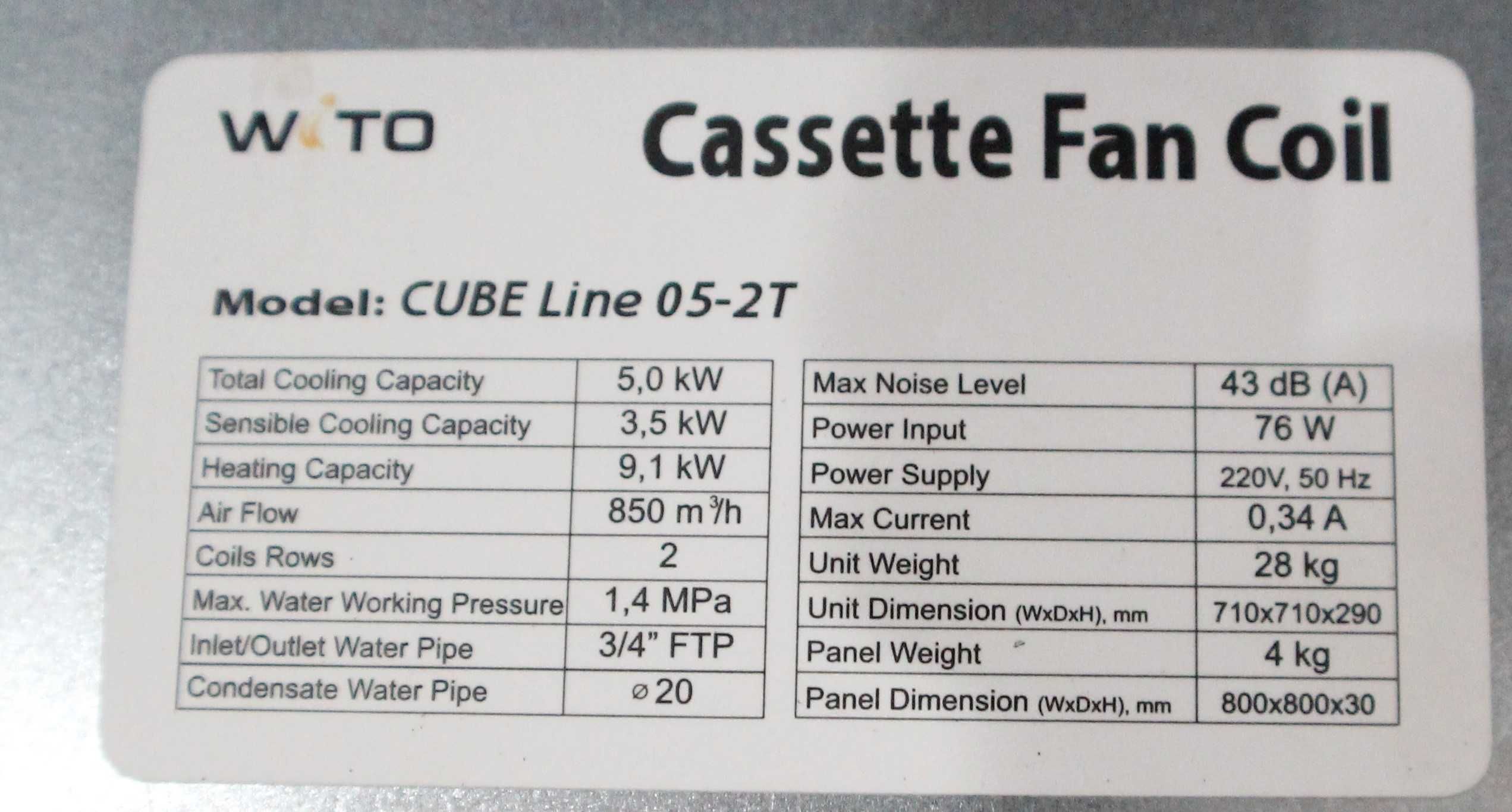 Касетний фанкойл WITO CUBE LINE 05-2T