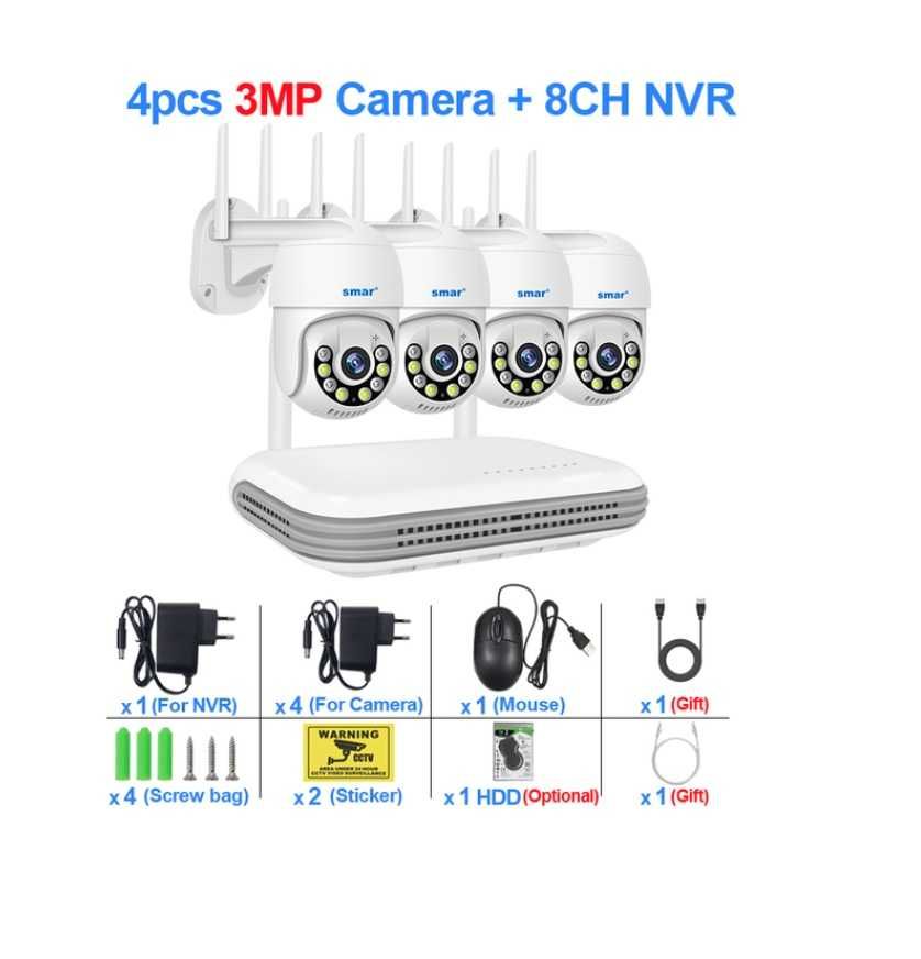 Kit CCTV WiFi videovigilância 8CH 4 câmaras rotativas 3MP