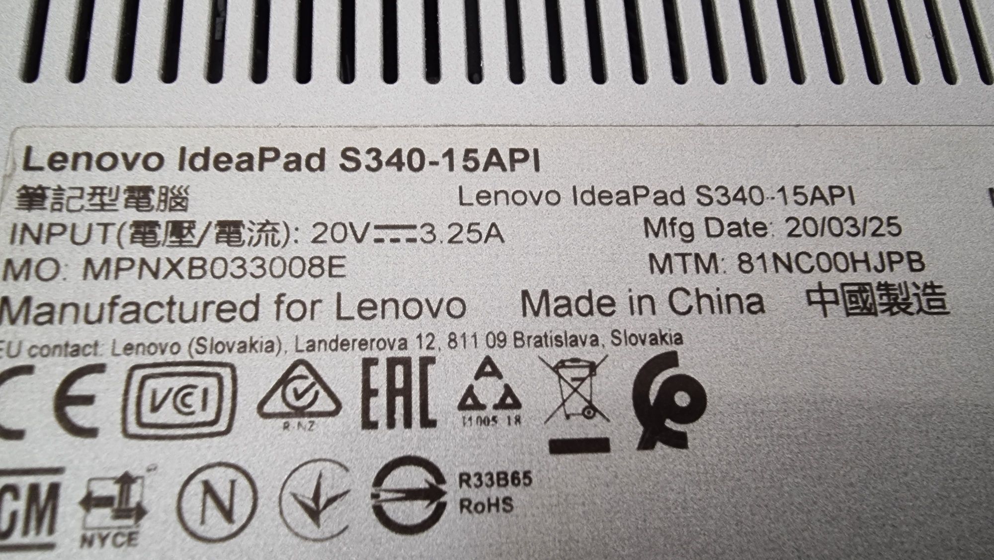 Laptop Notebook Lenovo Ideapad S340-15API idealny stan+ład ori Windows