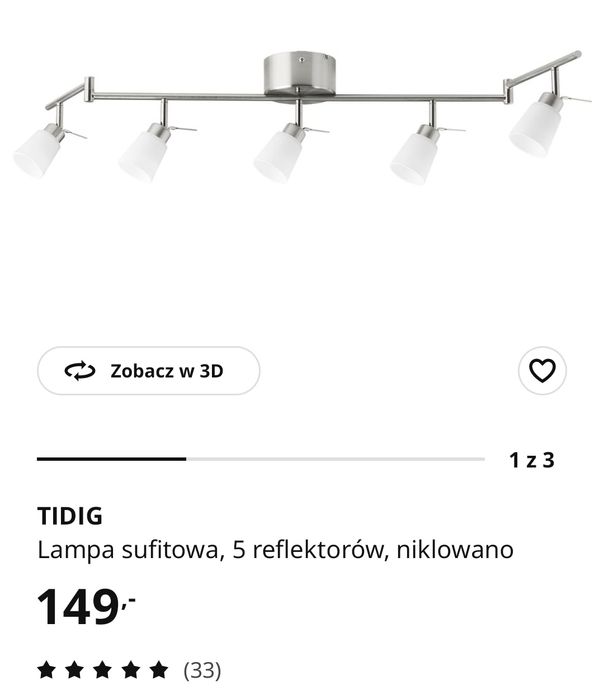 Lampa sufitowa 5 reflektorów TIDIG Ikea