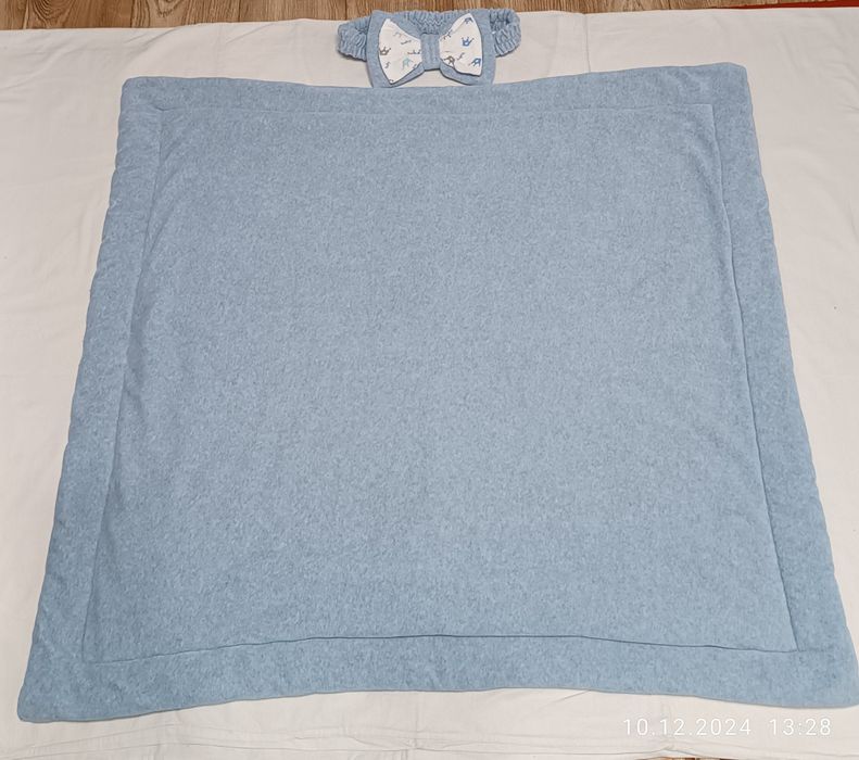 Ковдра з бантом на виписку з пологового, конверт демісезонний блакитни