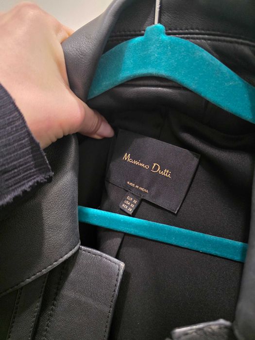 Шкіряна куртка Massimo Dutti жіноча чорна натуральна з поясом XS