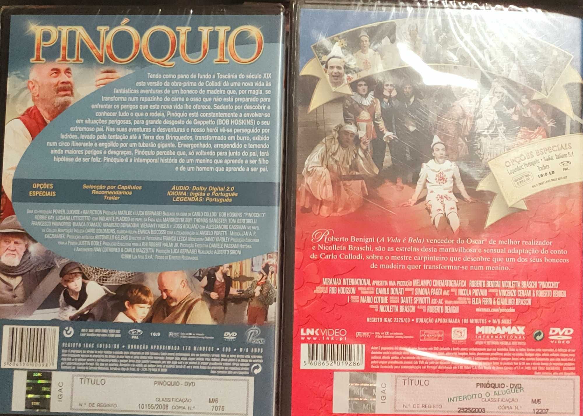 DVDs filmes Pinóquio ainda fechados