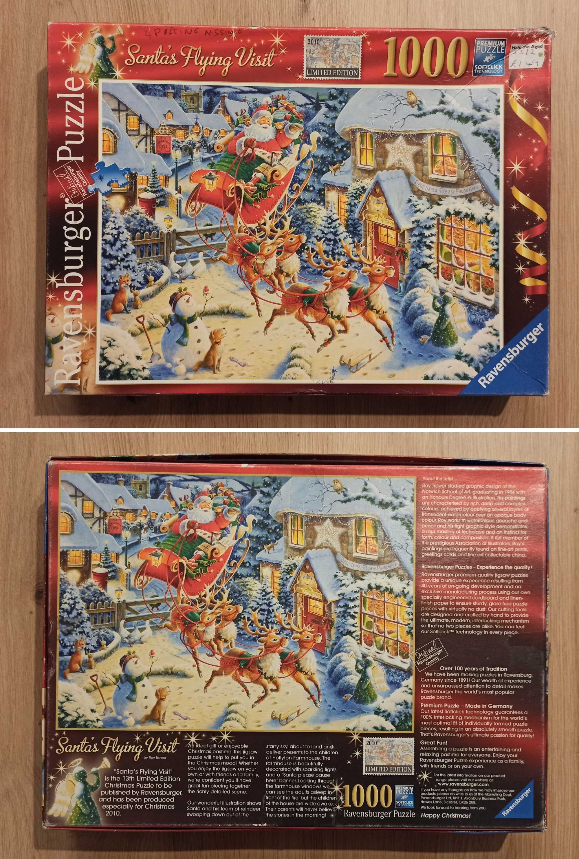 Ravensburger puzzle 1000 Santa's Flying Visit Święty Mikołaj Święta