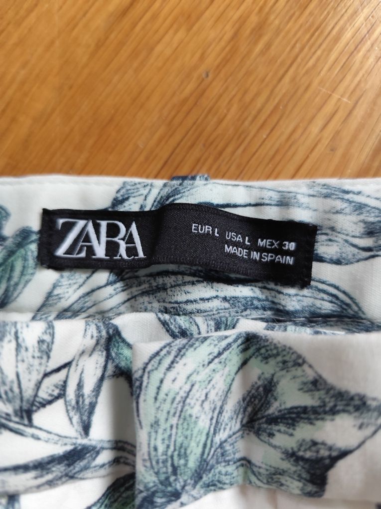 Spodnie Zara odcienie zieleni liście, ptaki M/L