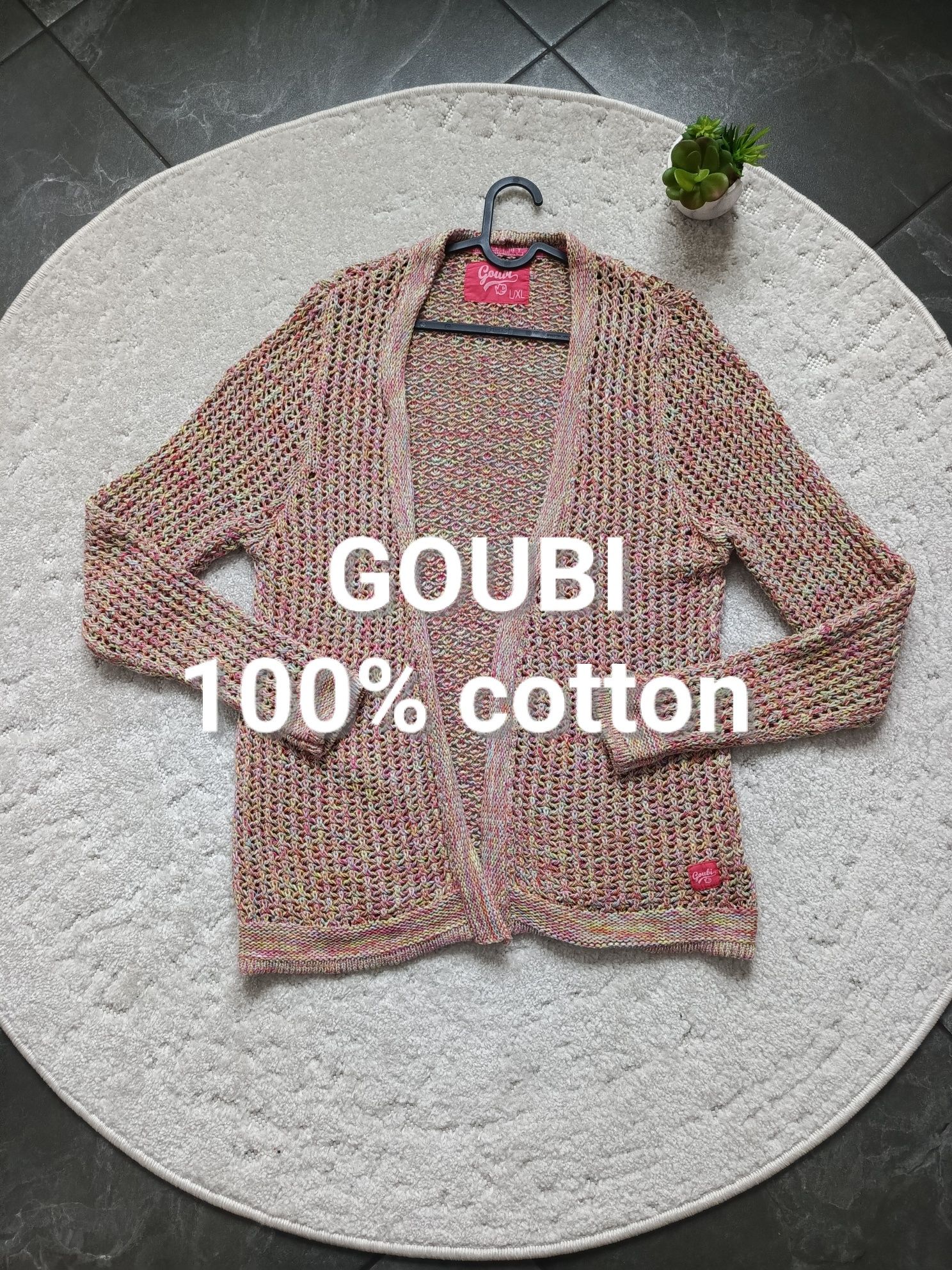 Kolorowy kardigan GOUBI 100% bawełna L/XL pleciony barwny