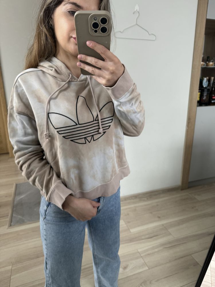 Piekna bezowa bluza Adidas r. S z kapturem